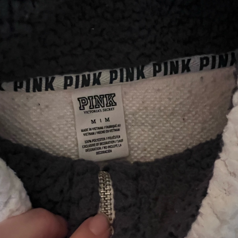 Victoria's Secret Pink White Sherpa Fleece Quarter Zip Pullover Sweater - Picture 3 of 3